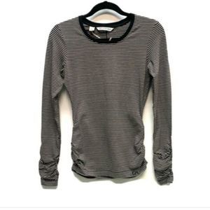 Cutter & Buck Women's Jersey T-Shirt XL Crew Knit Strip Top Black Stretch Sleeve